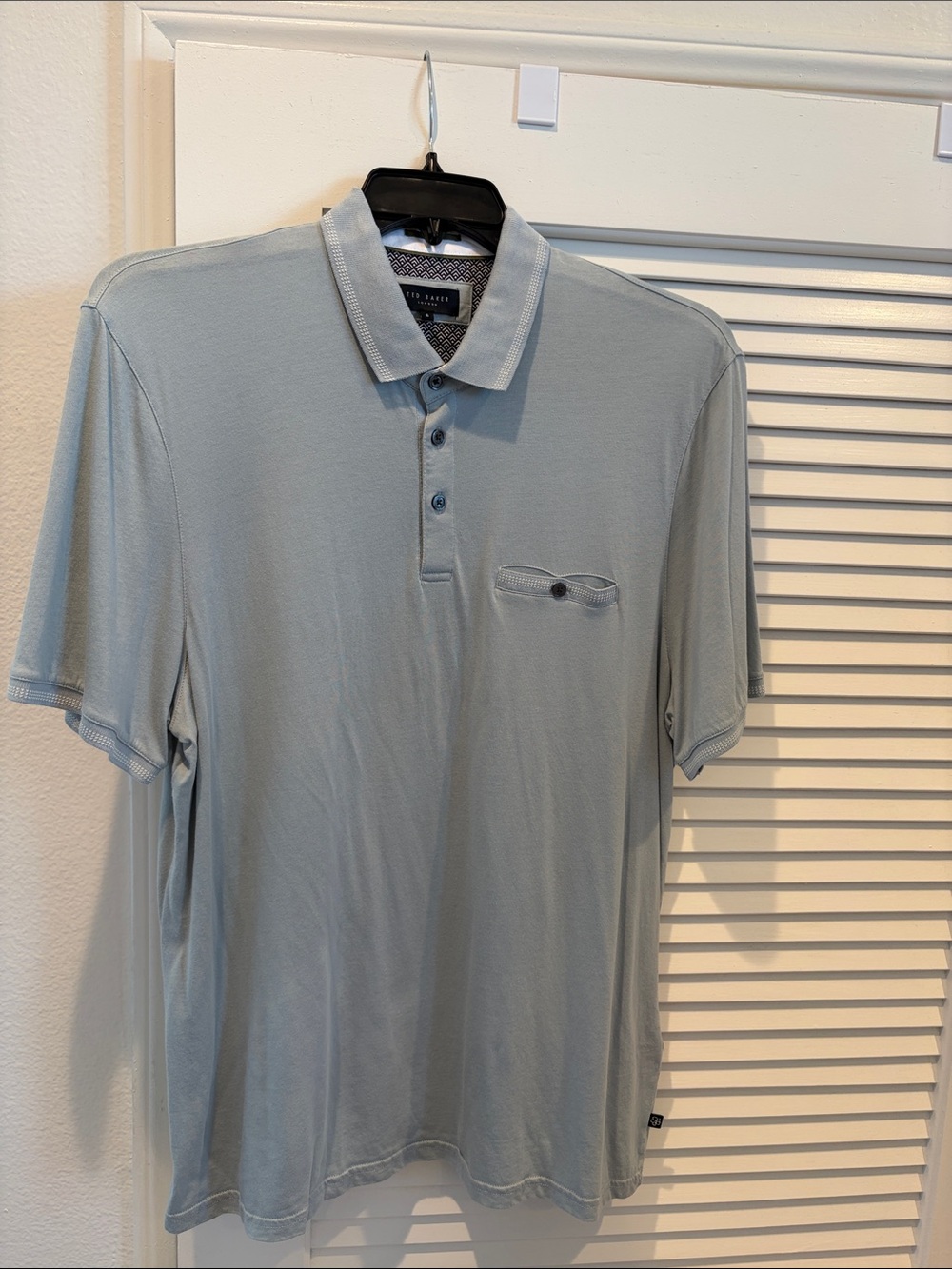 Ted Baker London Men's Pale Blue Polo with Buttoned Chest Pocket